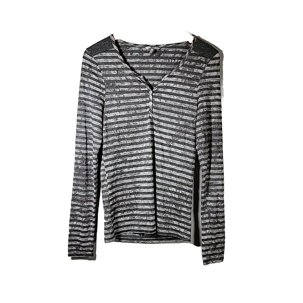 BKE by Buckle Women’s Striped Button Front Long Sleeve Henley Top Small